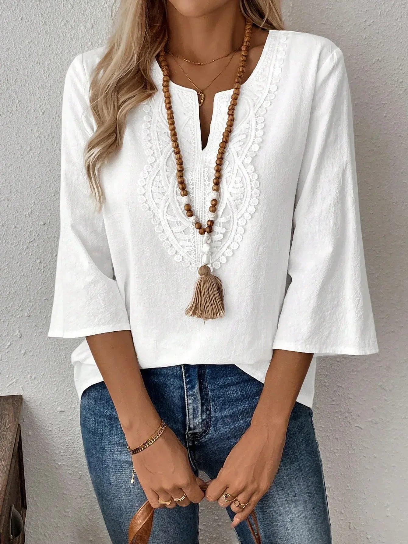 Women's Solid Color V-neck Long-sleeved Simple Casual Shirt - DanaFashionstore