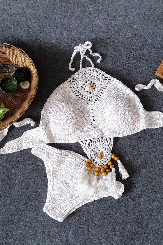 Europe and the United States new woman swimsuit set, beach sunshine bath, foreign trade Crochet Crochet tassel bikini - DanaFashionstore