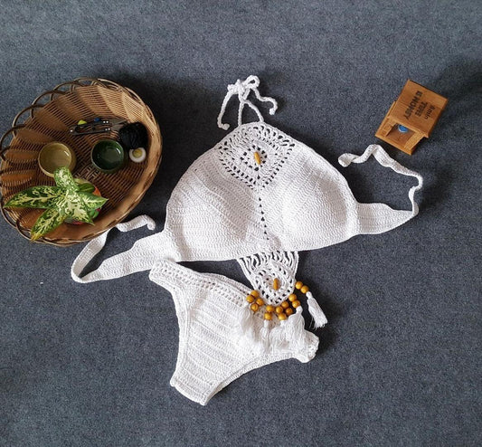 Europe and the United States new woman swimsuit set, beach sunshine bath, foreign trade Crochet Crochet tassel bikini - DanaFashionstore