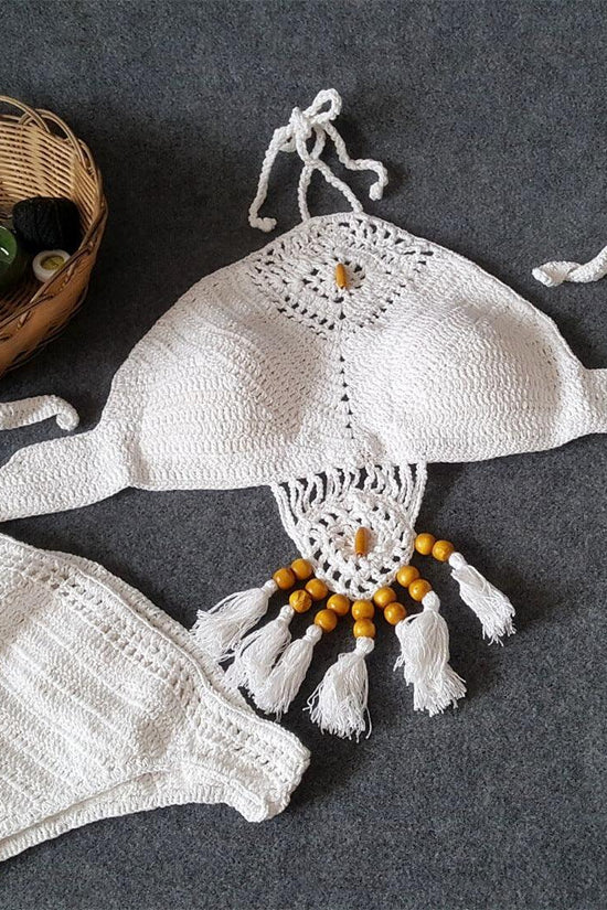 Europe and the United States new woman swimsuit set, beach sunshine bath, foreign trade Crochet Crochet tassel bikini - DanaFashionstore