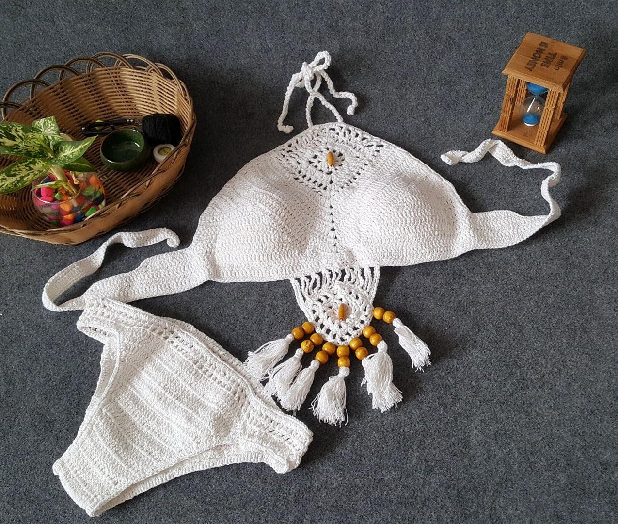 Europe and the United States new woman swimsuit set, beach sunshine bath, foreign trade Crochet Crochet tassel bikini - DanaFashionstore