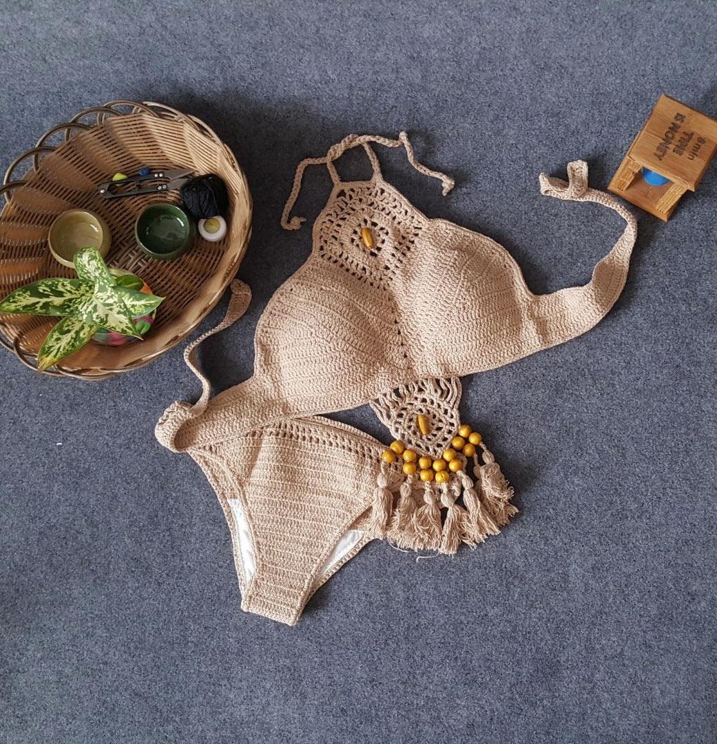 Europe and the United States new woman swimsuit set, beach sunshine bath, foreign trade Crochet Crochet tassel bikini - DanaFashionstore