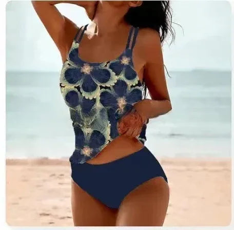 Retro Split High Waist Bikini Beach Print Strap Swimsuit - DanaFashionstore