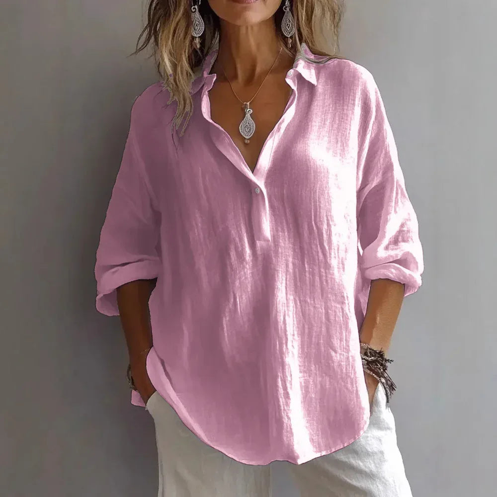 Fashion Long-sleeved Lapel Pullover Shirt Casual Loose Solid Color T-shirt Tops Women's Clothing - DanaFashionstore