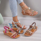 Casual Wedges Sandals With Rhinestone Summer Plus-size Peep-toe Roman Shoes - DanaFashionstore