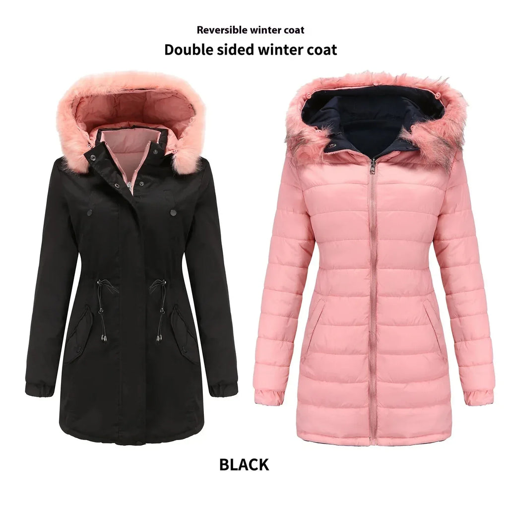 Double-Sided Detachable Fur Collar Quilted Parka 2026 - Versatile Winter Coat - DanaFashionstore