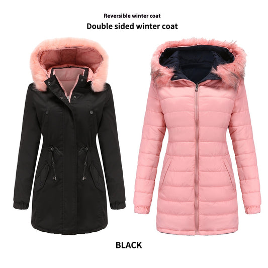 Double-sided Detachable Fur Collar Hat Quilted Parka