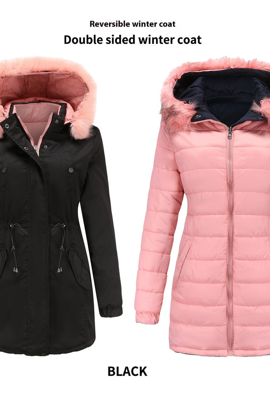 Double-sided Detachable Fur Collar Hat Quilted Parka