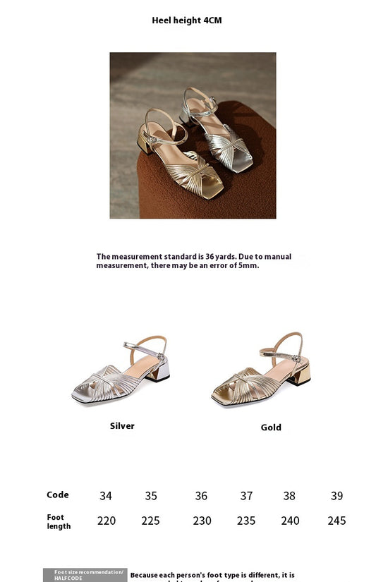 Thick Mid Heel Square Toe Open Toe Buckle Strap Peep Toe Sandals