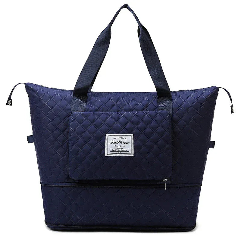 Foldable Travel Duffle Bag With Rhombus Sewing Design Large Capacity Fitness Handbag Portable Versatile Shoulder Bags Expandable Organizer - DanaFashionstore