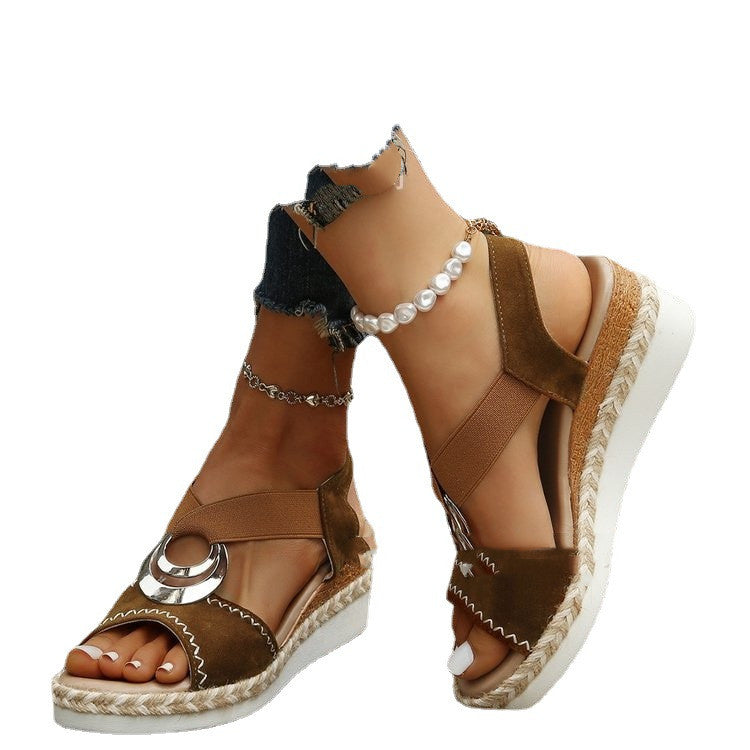 Women's Thick Sole Hemp Rope Platform Roman Sandals