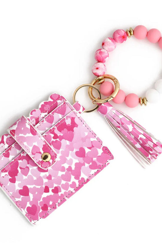 Love Polyurethane Card Holder Silica Gel Key Chain European And American Printed Silicone Beads Bracelet Women's Wallet - DanaFashionstore