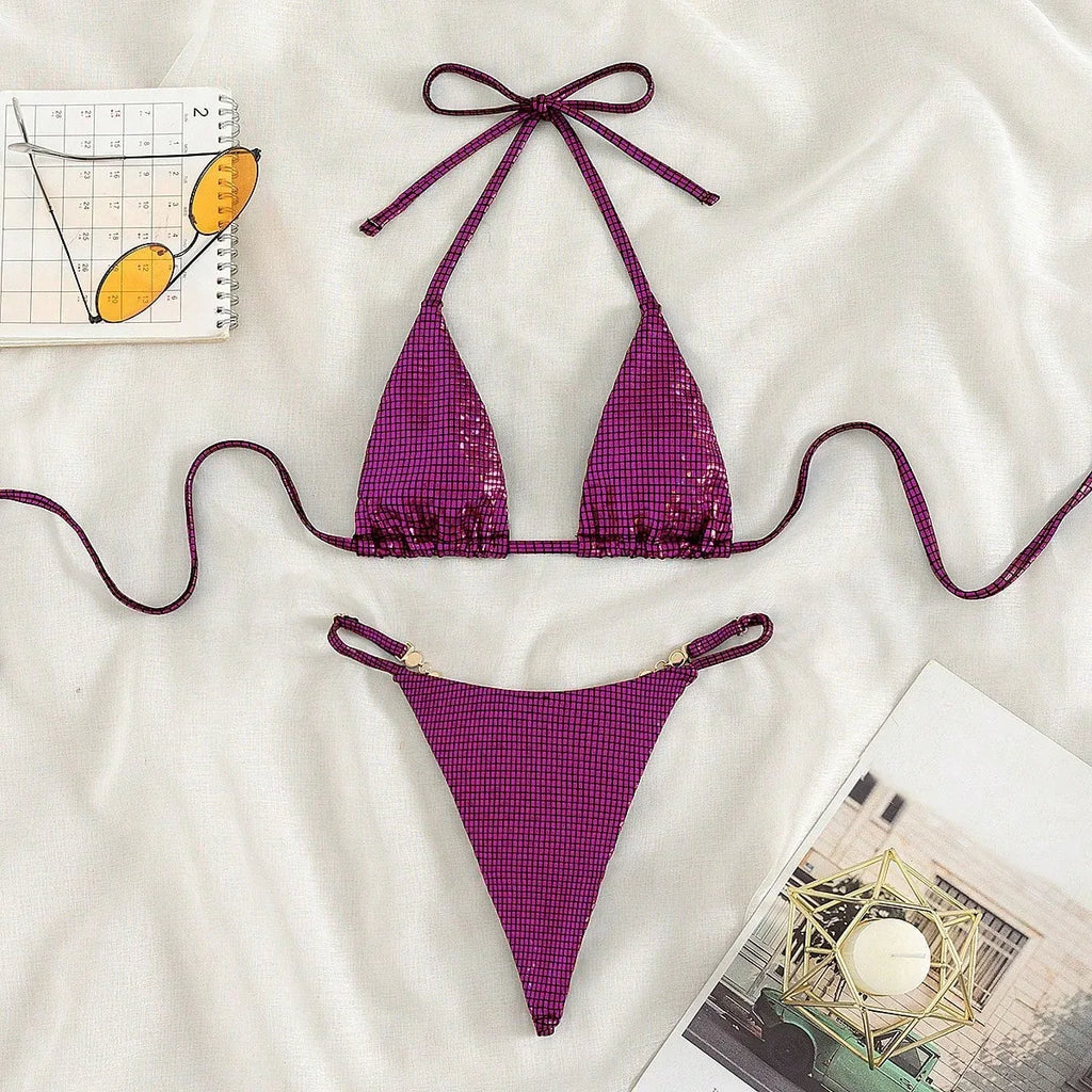 Women's Solid Color T-back Split Bikini - DanaFashionstore