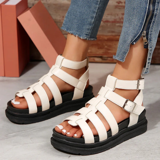 Hollow-out Belt Buckle Platform Pig Cage Sandals Women's Foreign Trade Roman Shoes - DanaFashionstore