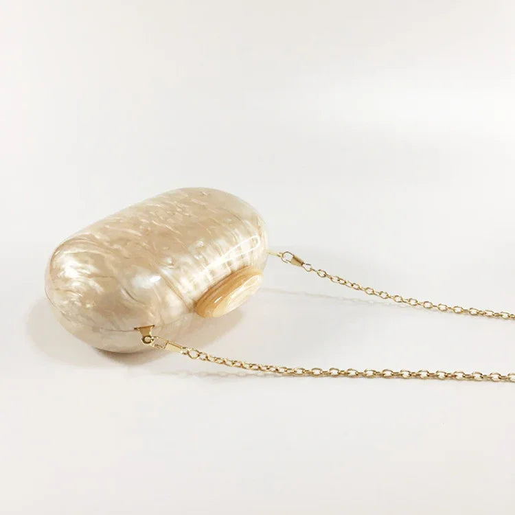Women's Oval Acrylic Solid Color Pearly Evening Bag - DanaFashionstore