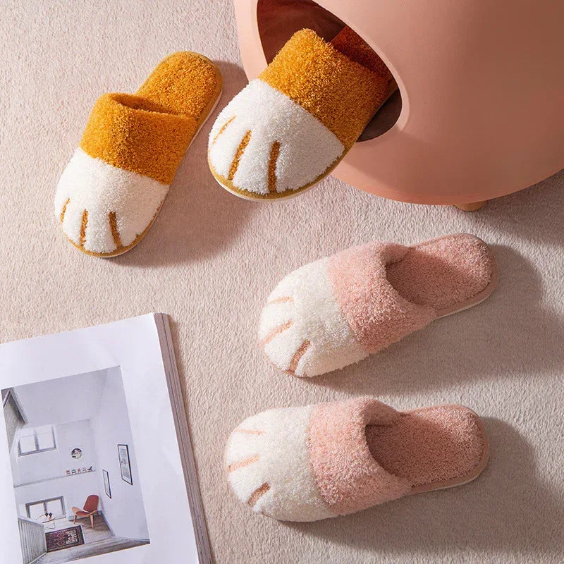 Cat Paw Cartoon Cute Couple Warm Indoor Plush Slippers - DanaFashionstore