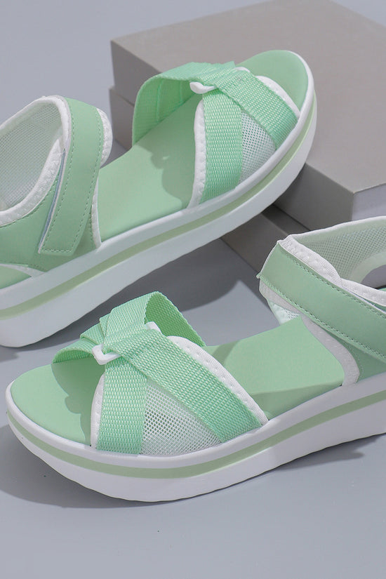Summer Mesh Cross-strap Sandals With Velcro-design Thick Sole Flats Beach Shoes Women