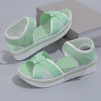 Summer Mesh Cross-strap Sandals With Velcro-design Thick Sole Flats Beach Shoes Women - DanaFashionstore