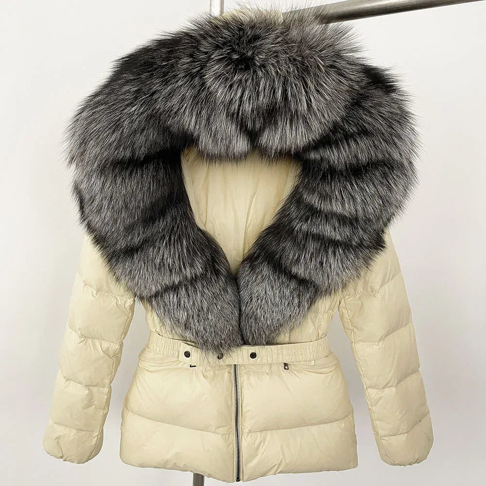 Short Slim Fit Fur Down Jacket 2026 - Women's Waist-Tight Winter Coat - DanaFashionstore