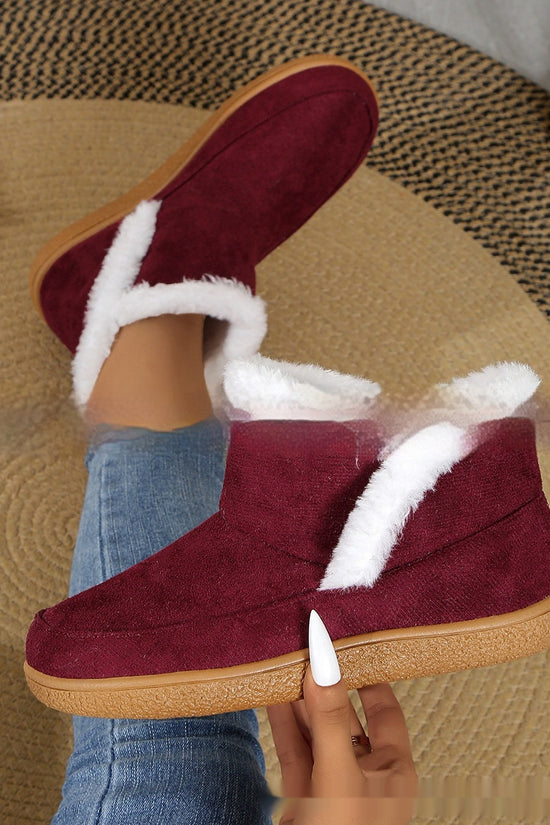 Insulated Cotton-padded Shoes Large Size Flat Bottom Solid Color Fleece Lined Padded Warm Keeping