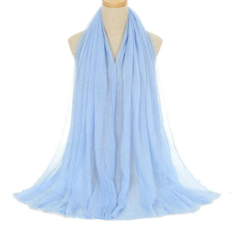 Pleated Viscose Yarn Monochrome Scarf Natural Wrinkled Cotton And Linen Burrs - DanaFashionstore
