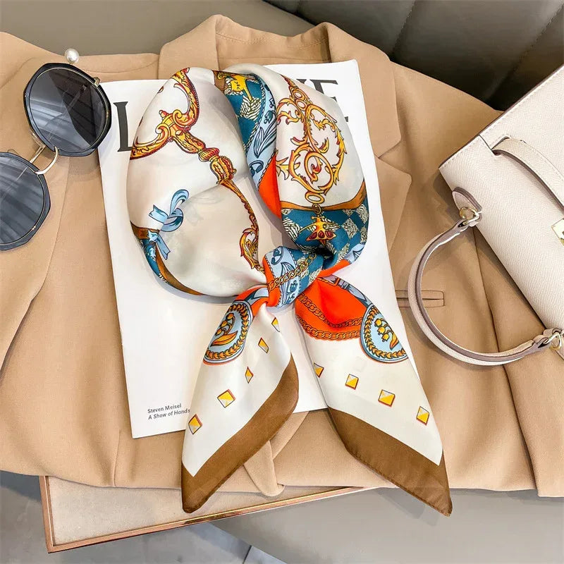 Artificial Silk Striped High-grade Korean Style Stylish Beach Arm Bag Silk Scarf - DanaFashionstore