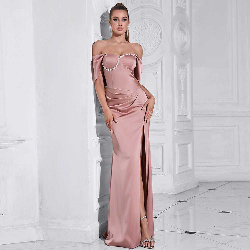 Elegant Off-the-shoulder Tube Top With Diamond Sitt Dress