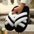 Fluffy Slippers Cross Strap Stitching Warm Casual Platform Slippers - DanaFashionstore