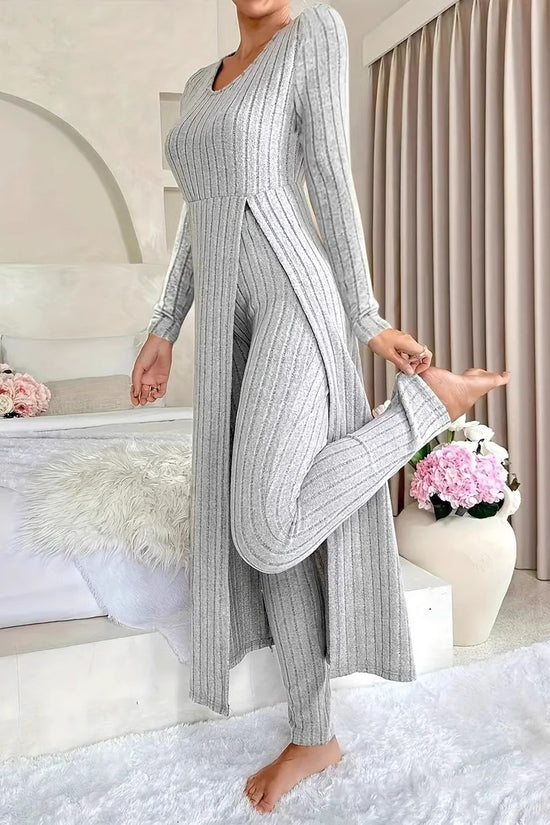Crew Neck Split Long Sleeve Two-piece Set