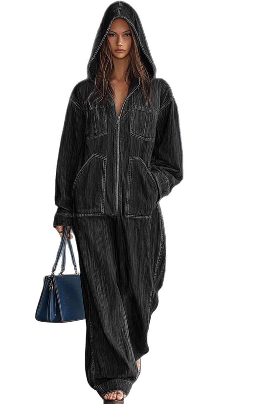 European And American Hooded Overall Jeans Women