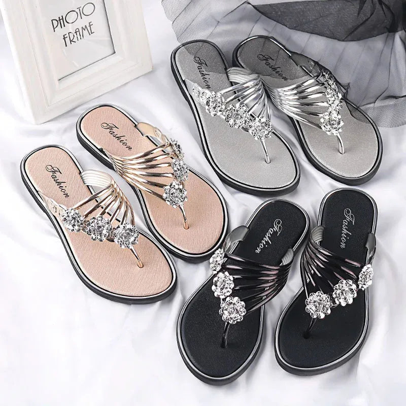 Flip-Flops Women's Slippers Diamond Rhinestones Phnom Penh Beach Shoes - DanaFashionstore