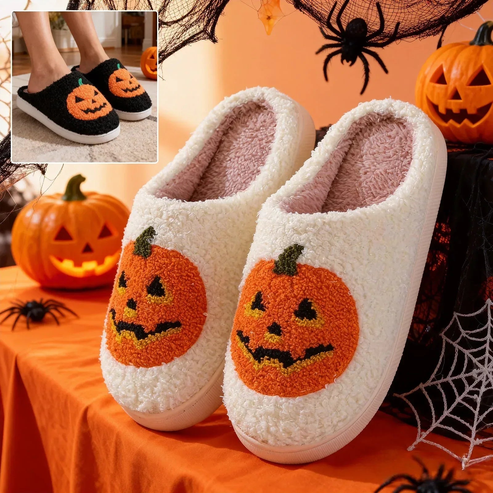 Halloween Pumpkin Cartoon Slippers Warm Winter Slippers Men And Women Couples Indoor House Shoes - DanaFashionstore
