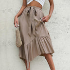 Women's Mid-length Lace-up Irregular Stitching Ruffle Skirt - DanaFashionstore