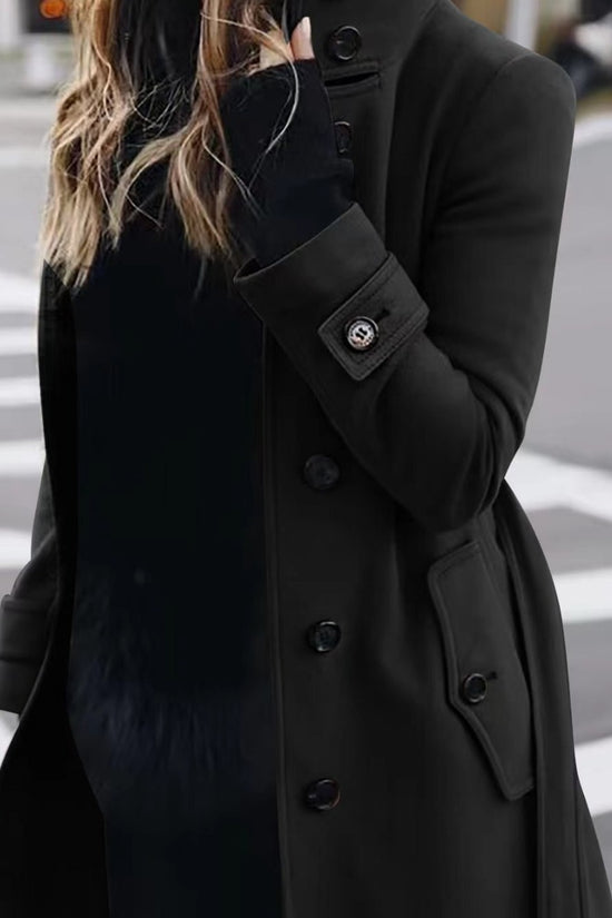 Autumn Winter New Woolen Coat Women's Slim Fit Cardigan Large Coat Women Long Sleeve Single Breasted Stand Collar Woolen Coat
