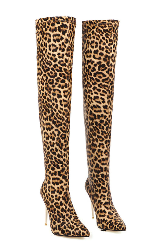 Super High Heel Plus Size Leopard Print Over-the-knee Women's Boots