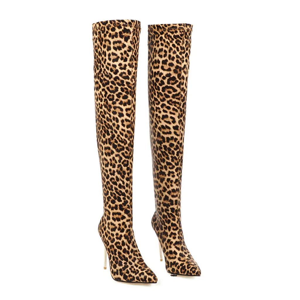 Super High Heel Plus Size Leopard Print Over-the-knee Women's Boots - DanaFashionstore