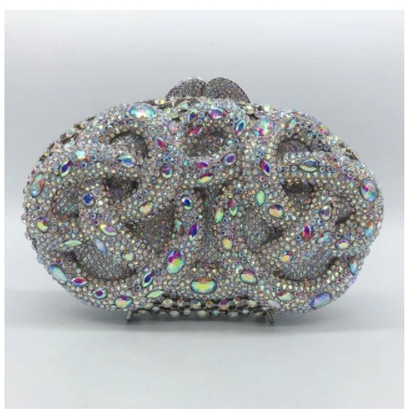 Python Diamond-studded Dinner Bag Magnetic Clasp Chain Clutch - Dana Fashion