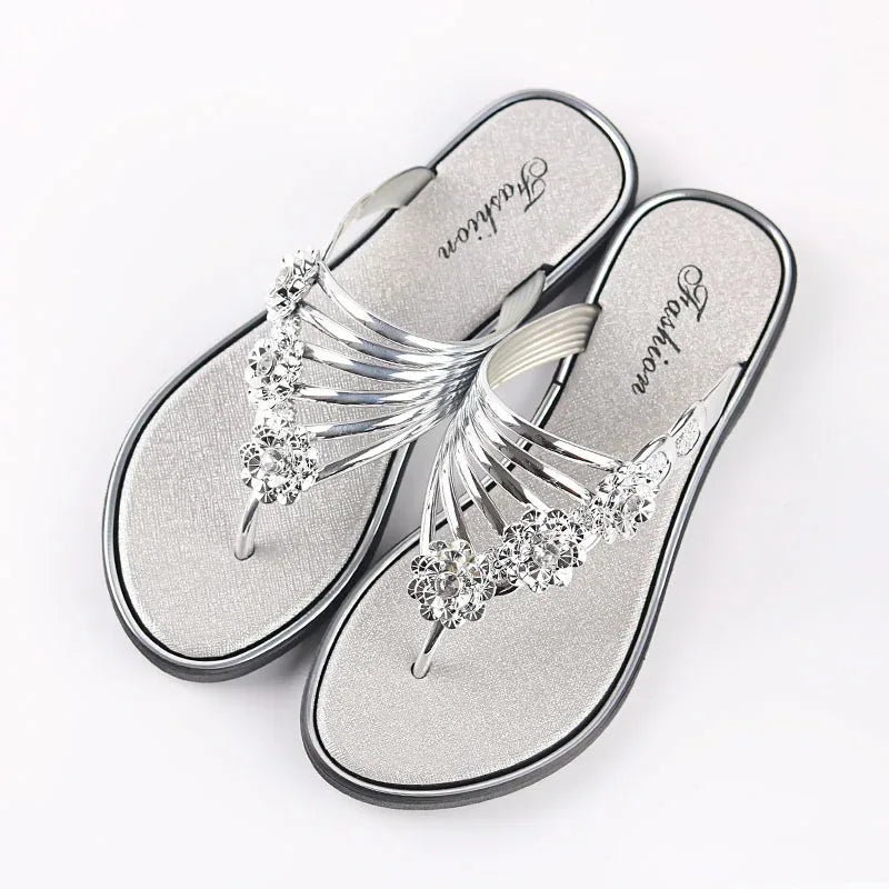 Flip-Flops Women's Slippers Diamond Rhinestones Phnom Penh Beach Shoes - DanaFashionstore