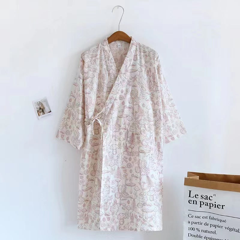 Women Bathrobe Nightdress Long Sleeve Nightgown Cotton Gauze - Dana Fashion