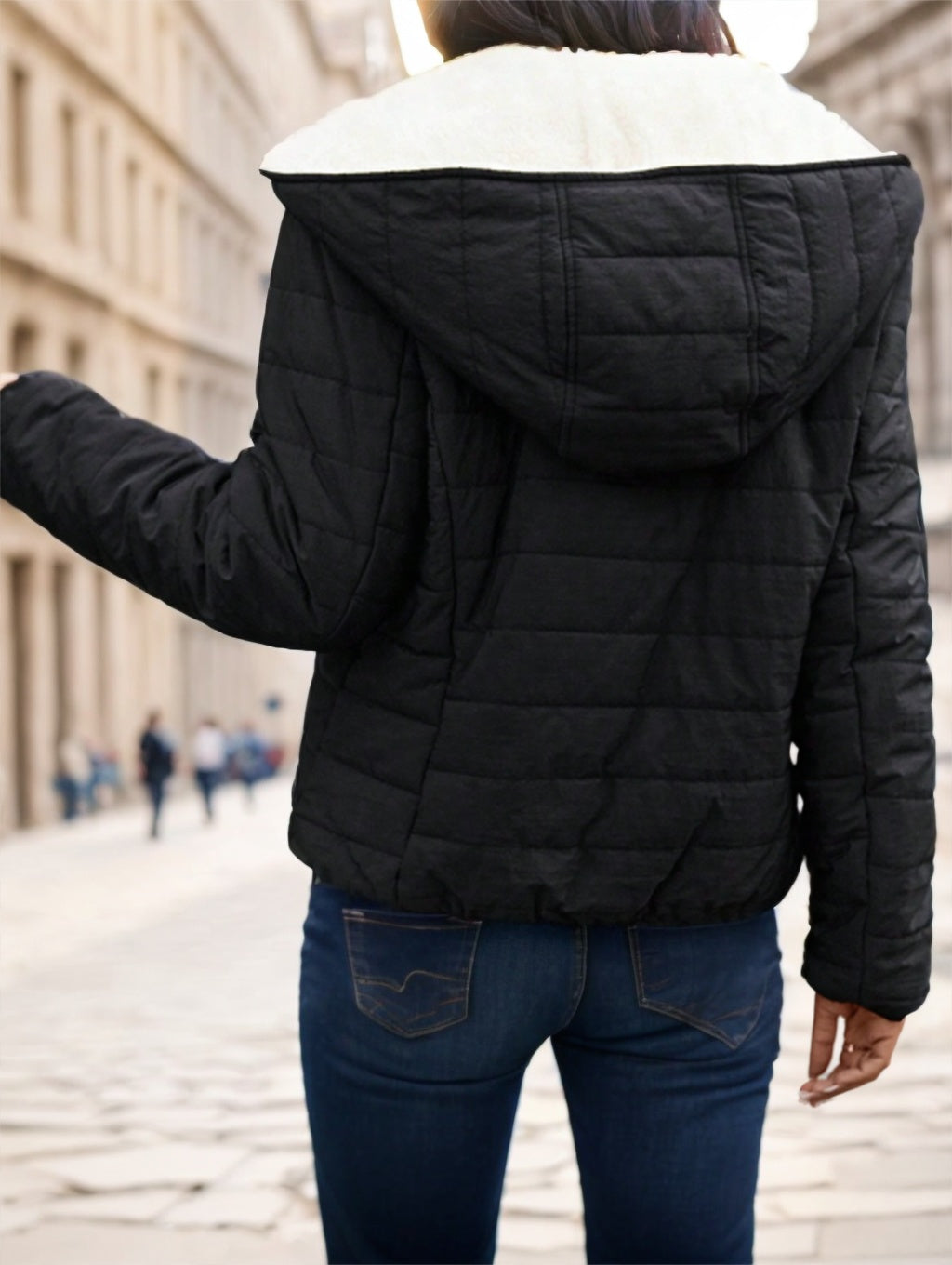 Black Casual Street Style Lightweight Warm Short Women Padded Coat