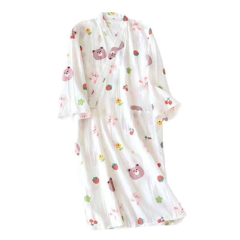 Women Bathrobe Nightdress Long Sleeve Nightgown Cotton Gauze - Dana Fashion