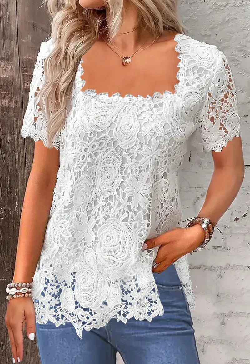 Rose Lace T-shirt Top For Women - DanaFashionstore