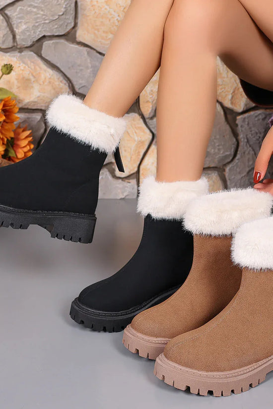 Square-heeled Snow Boots Winter Plus Velvet Platform Plush Shoes Fashion Warm Non-slip Mid-calf Boot For Women - DanaFashionstore
