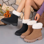 Square-heeled Snow Boots Winter Plus Velvet Platform Plush Shoes Fashion Warm Non-slip Mid-calf Boot For Women - DanaFashionstore