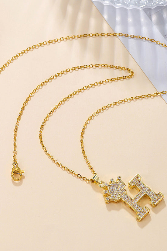 1PCS Fashionable Gold Diamond Crown Uppercase Letter Popular Pendant Necklace Suitable For Daily Use Festivals Parties Gifts Jewelry Set