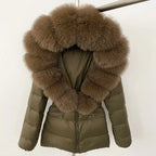 Short Slim Fit Fur Down Jacket 2026 - Women's Waist-Tight Winter Coat - DanaFashionstore