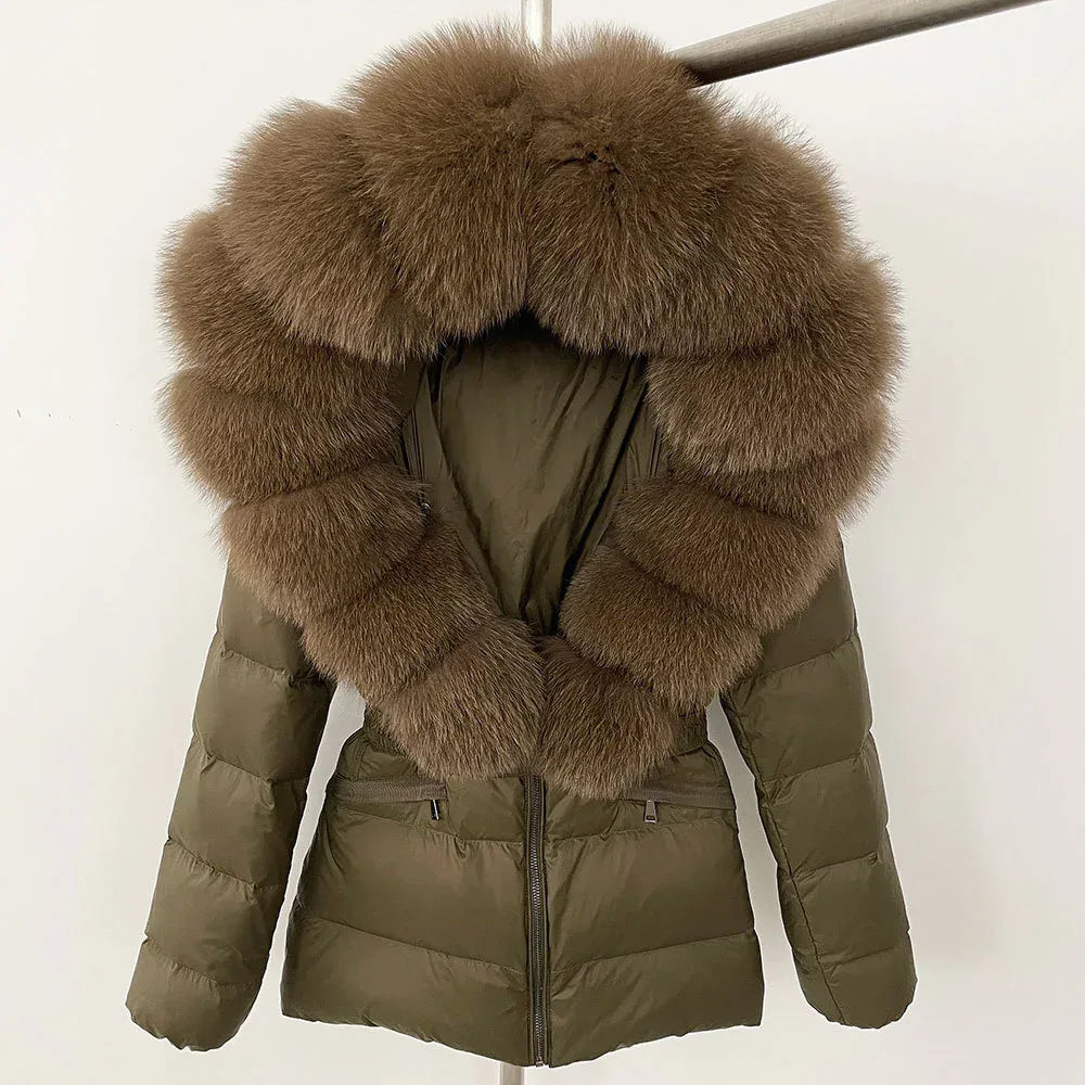 Short Slim Fit Fur Down Jacket 2026 - Women's Waist-Tight Winter Coat - DanaFashionstore