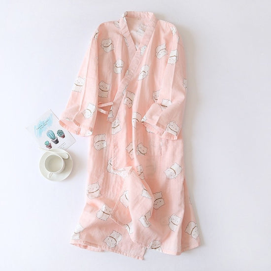 Women Bathrobe Nightdress Long Sleeve Nightgown Cotton Gauze - Dana Fashion