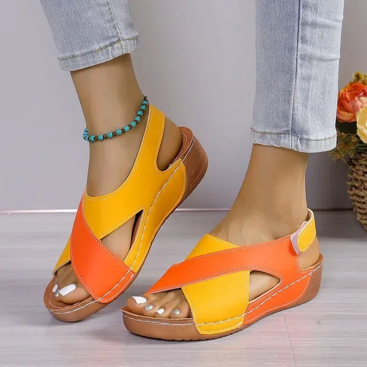 Summer Wedges Sandals With Colorblock Cross-strap Design Casual Thick-soled Roman Shoes For Women - DanaFashionstore