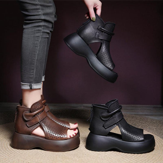 High-Top Roman Shoes Platform Heel Retro Hollow Women's Sandals - DanaFashionstore